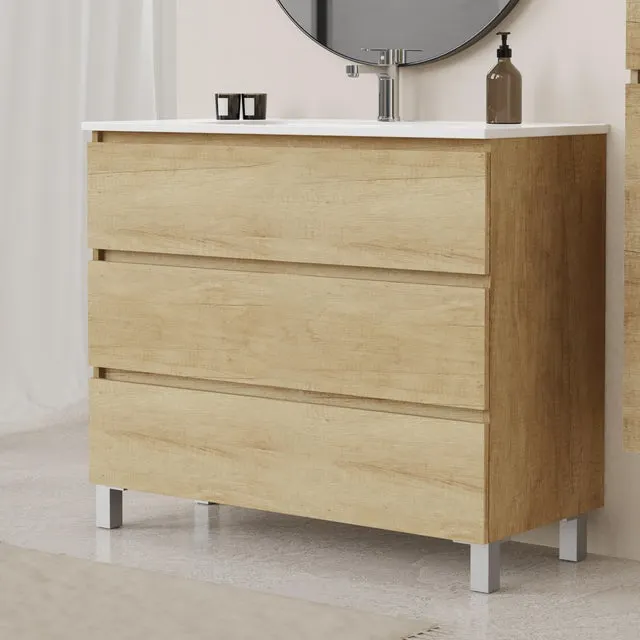Mueble de baño con lavabo Espacio olmo mate 100x46 cm con 3 cajones