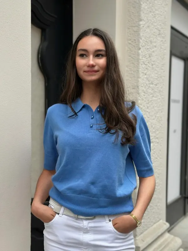 Borgny Linen Knit Top Sky blue