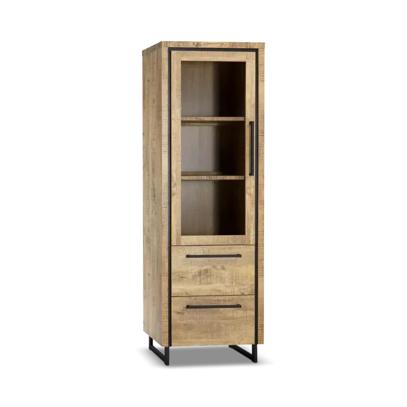 Vitrinekast Sheridan - 65 cm - Lamulux Mango - 1 glasdeur, 2 laden