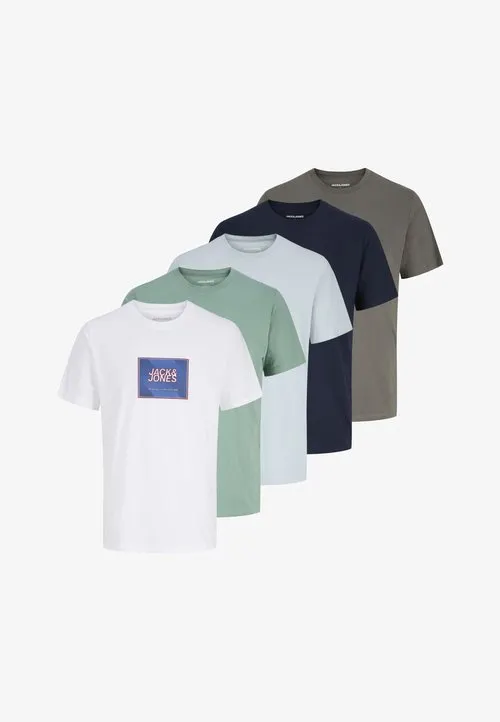 JJRAIN TEE CREW NECK 5 PACK - T-shirts med print - mineral blue/celestial blue/navy blazer/bright white/castlerock