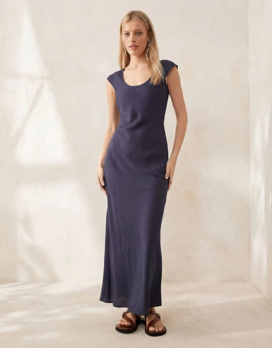 ASOS DESIGN scoop neck bias maxi dress in navy
