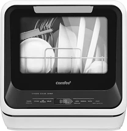 COMFEE' Portable Mini Dishwasher Countertop with 1.32Gal Built-in Water Tank for Apartments& RVs, No Hookup Needed, 6 Programs, 360° Dual Spray, 162℉ High-Temp& Air-Dry Function COMFEE' Portable Mini Dishwasher Countertop with…