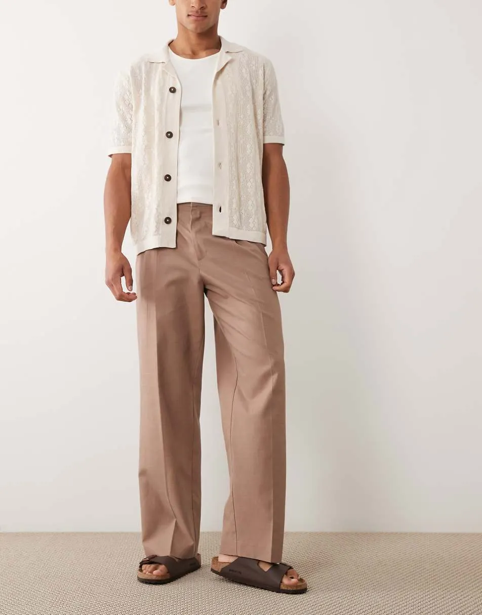 ASOS DESIGN summer cotton smart wide leg trousers in brown