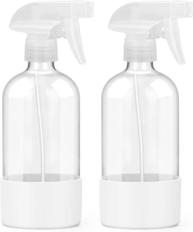 Set di 2 flaconi spray in vetro con rivestimento in silicone, contenitori vuoti ricaricabili da 500 ml (bianchi)
