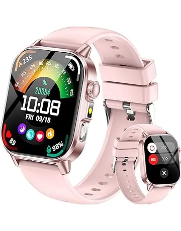 hellibito Smart Watch for Men Women, Health Fitness Tracker with 24/7 Heart Rate Blood Oxygen Blood Pressure Sleep Tracking, Bluetooth Calls, 450mAh Battery, IP68 Waterproof Activity Tracker (Pink)