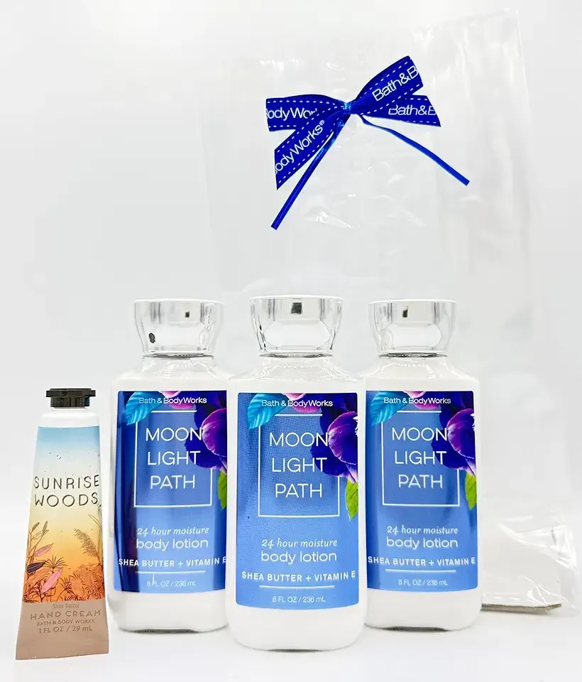 Bath & Body Works Moonlight Path 4-Piece Gift Set | Set of Three Body Lotions and One Sunrise Woods Hand Cream