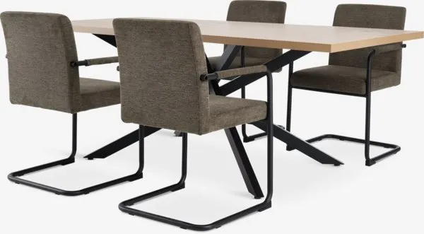 NORTOFT + ESPE NORTOFT L200 tafel warm eiken + 4 ESPE stoelen olijf/zwart