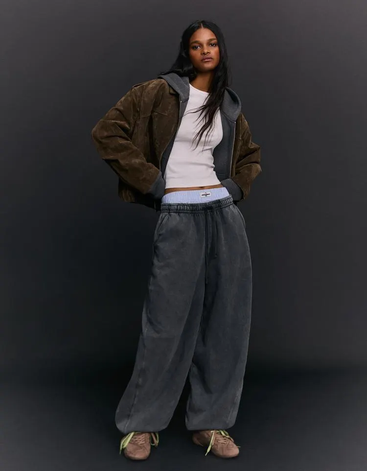 Kalhoty barrel z teplákoviny s brzdičkami