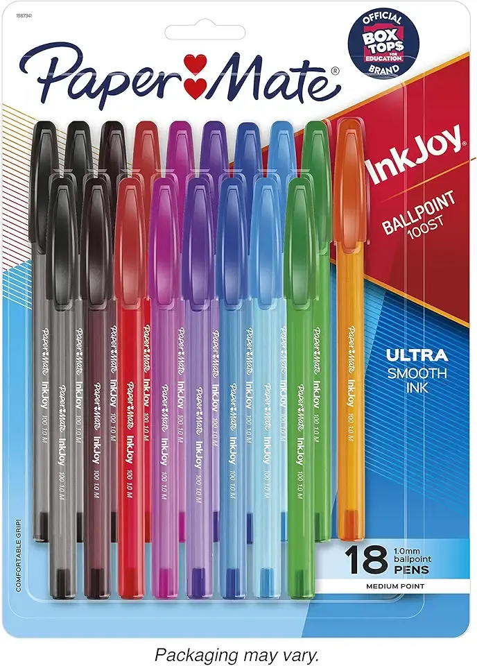 Paper Mate InkJoy 100ST Ballpoint Pens, Medium Point (1.0mm), Assorted, 18 Count