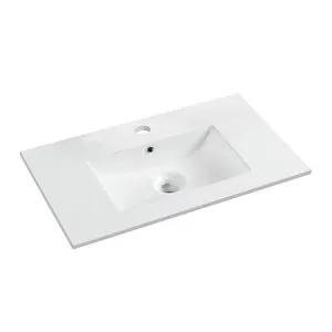 Lavabo a incasso rettangolare vasca centrale Essential L 81 x H 16 x P 46 cm in ceramica bianco lucido