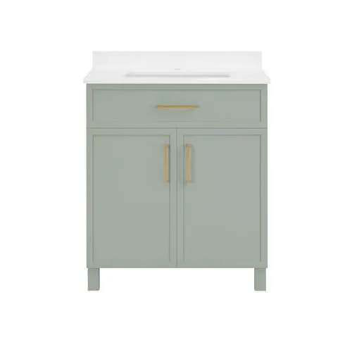 Home Decorators Collection Bilston 30 in. W x 19 in. D x 34.5 in. H Bath Vanity in Sage Green with White Engineered Stone Top