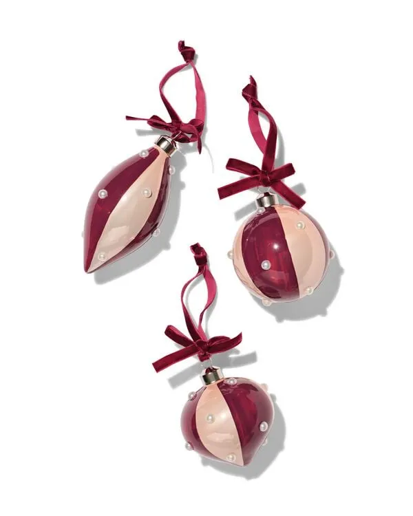 kerstballen glas parels - 3 stuks