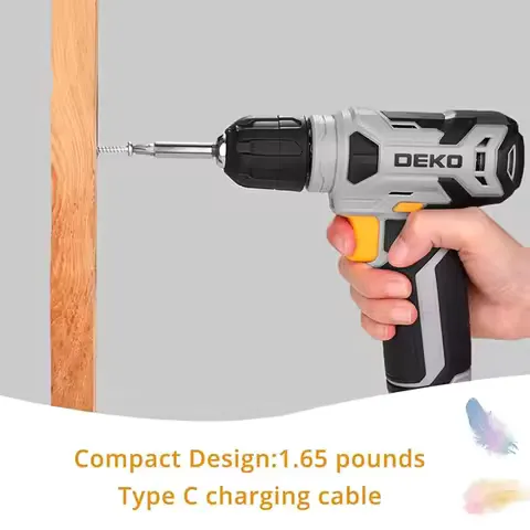 DEKO 8V Cordless Drill Set Mini Power Driver with 3/8"Keyless Chuck 42pcs Acessories Built-in LED Power Drill for Drilling