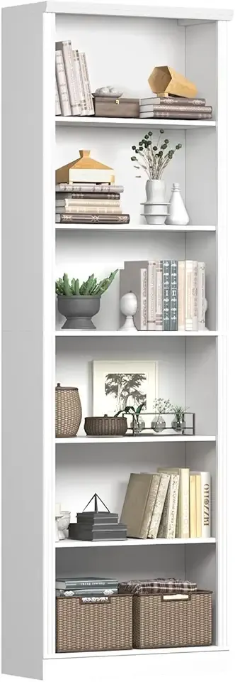 75" Tall Bookshelf & Bookcase, 6-Tier Adjustable Storage Shelves, Book Shelf with Anti-Tipping Device, Floor Standing Modern Display Rack for Living Room, Bedroom, Office, White