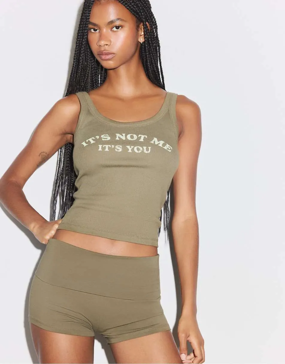 Stradivarius Mini shorts with elasticated waistband in khaki