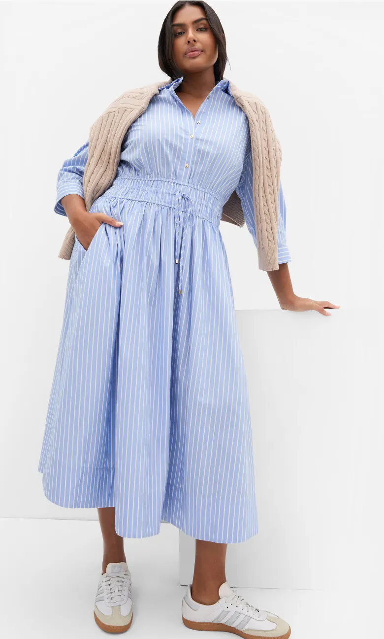 Lana Elbow Sleeve Shirt Dress - sky blue
