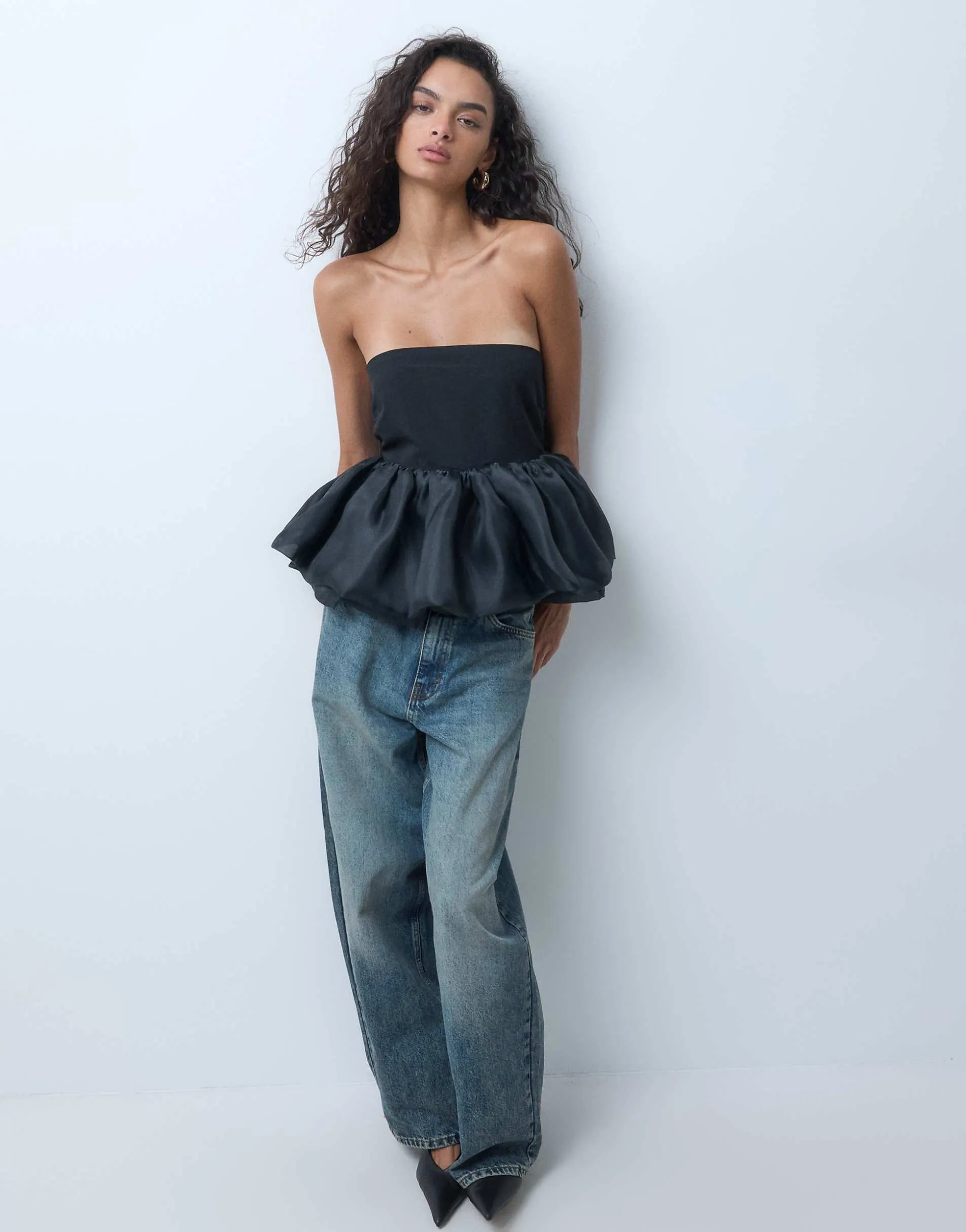 ASOS DESIGN bubble hem bandeau top in black