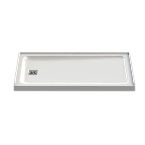 Olympia 60L x 32W x 3H Rectangular Acrylic Shower Base Pan in White with Stainless Steel Left Grid Drain Included