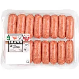 Woolworths Beef Breakfast Sausages 475g