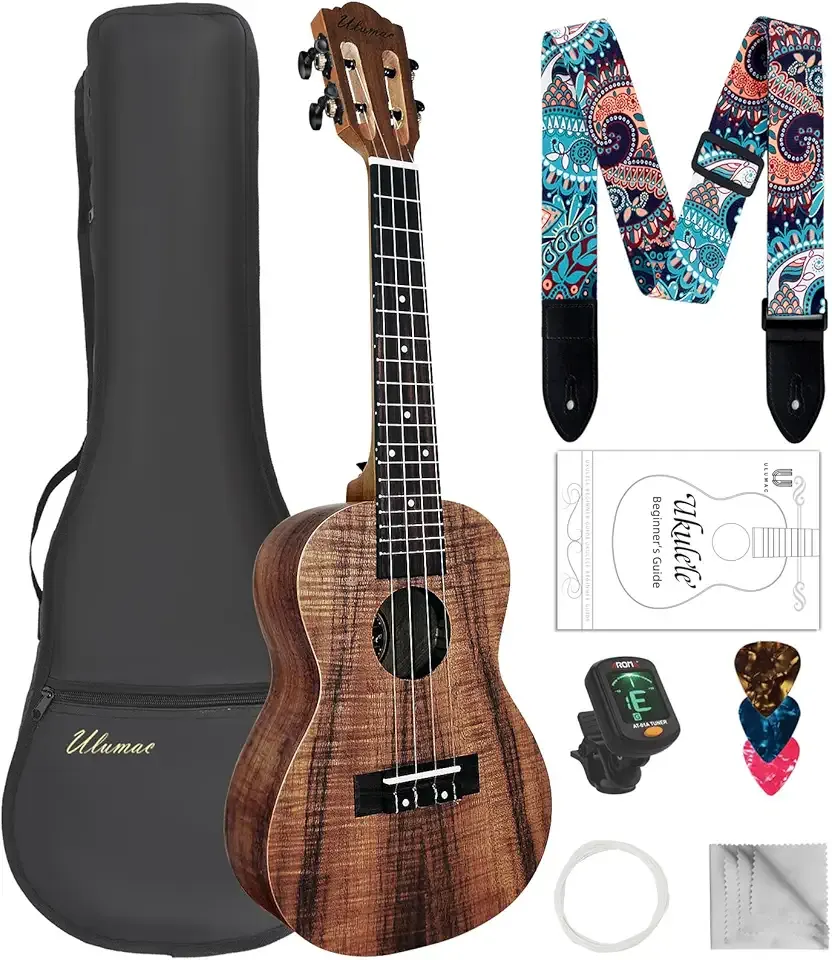 Concert Ukulele, KOA Acacia Wood 23 inch Adults Kids Professional Ukelele for Beginners, Hawaiian Ukele Kit with Carbon String, Tuner, Gig Bag, Strap, P004