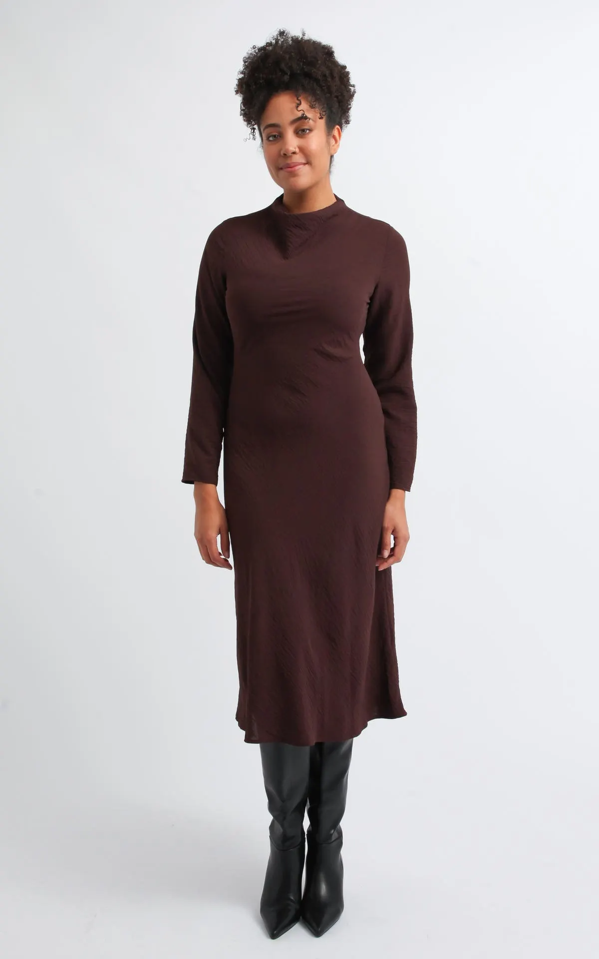 Suiting High Neck LS Dress