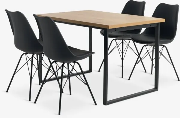 AABENRAA + KLARUP AABENRAA L120 tafel warm eiken + 4 KLARUP stoelen zwart