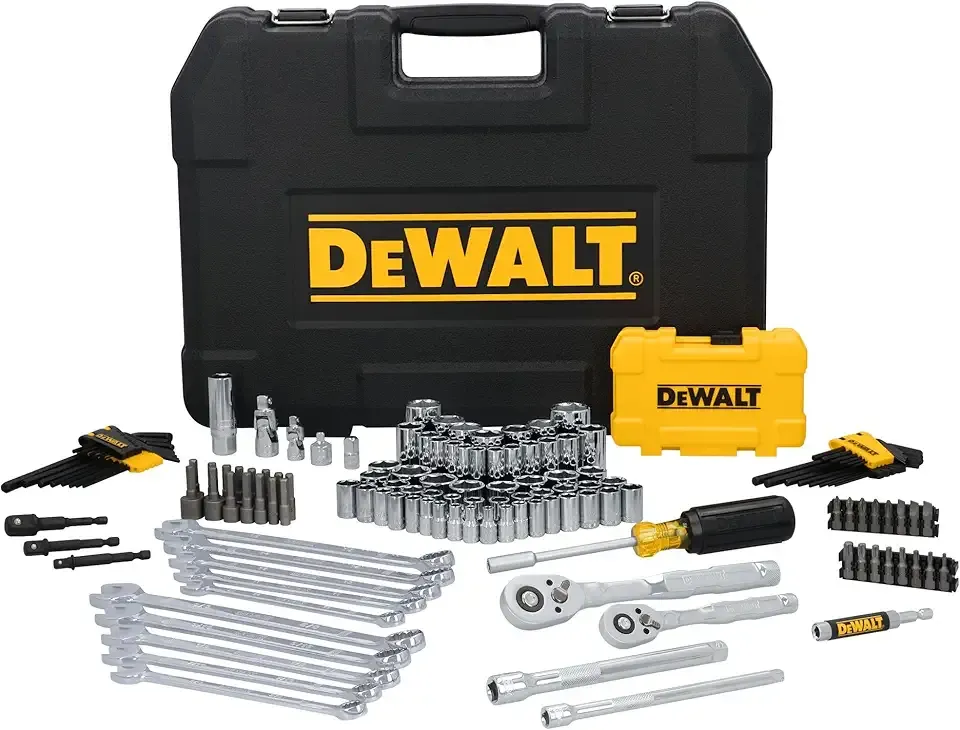 DEWALT 142 Piece Mechanics Tool Set, 1/4 Inch and 3/8 Inch Drive, SAE and Metric (DWMT45425)