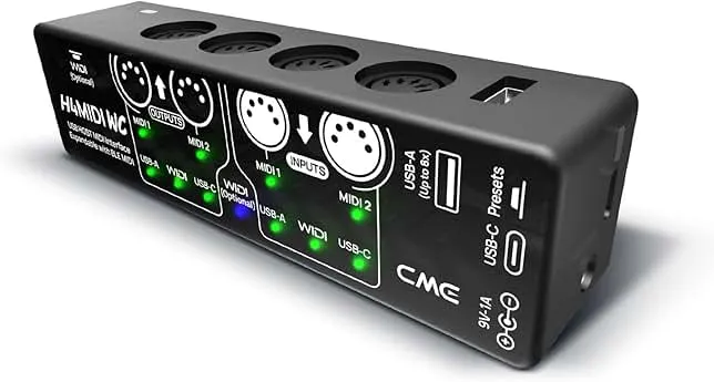 CME H4MIDI WC – Advanced USB Host MIDI Interface with Router, Filter, Mapper, Optional WIDI Bluetooth MIDI, Standalone 9V Power mode - Perfect for Guitarists and Producers