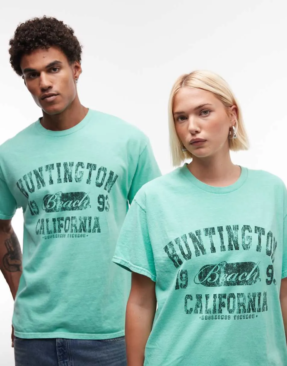 Reclaimed Vintage unisex retro college t-shirt in mint