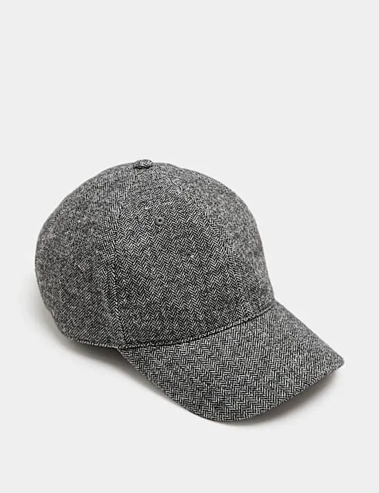 Herringbone Baseball Cap with Wool