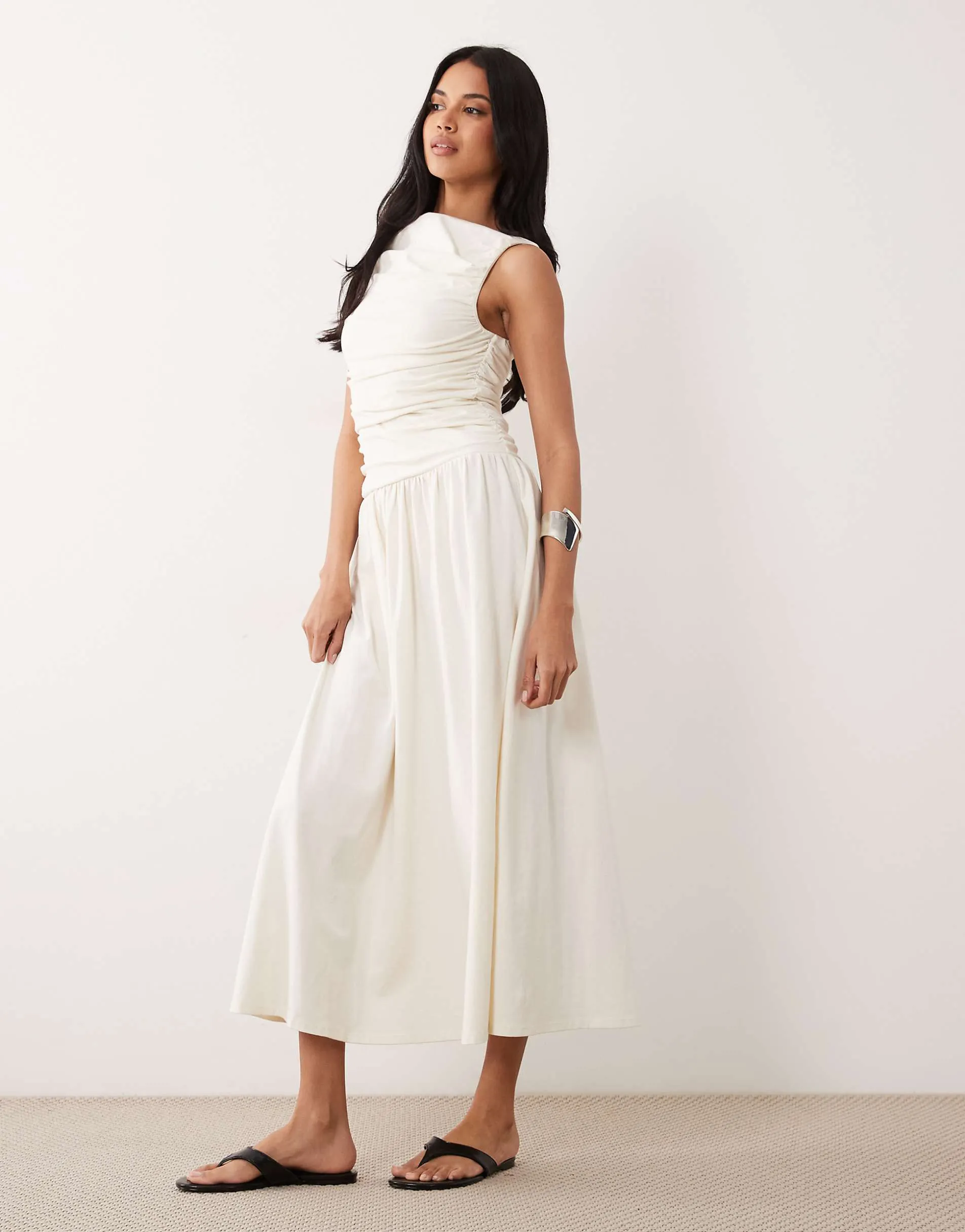 ASOS DESIGN ruched bodice midi dress in cream