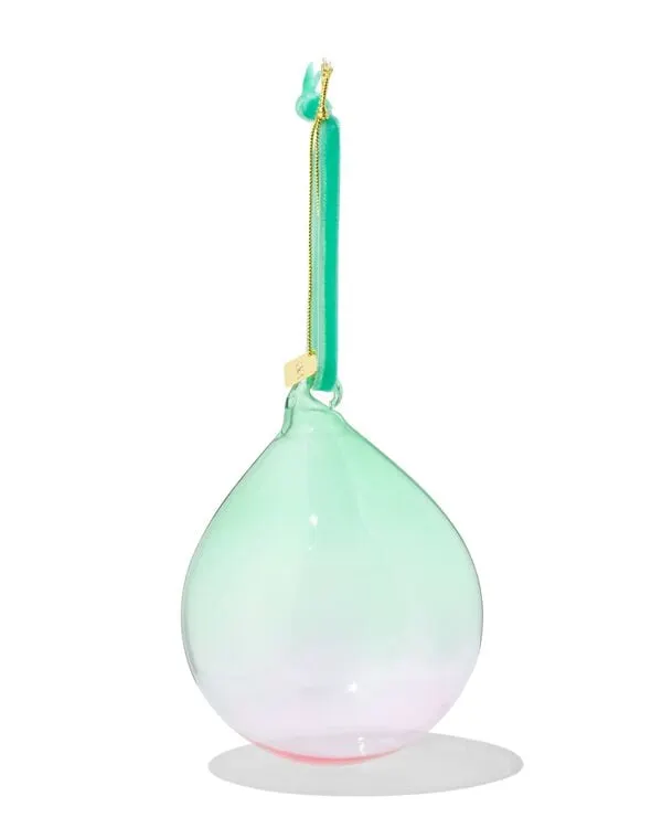 kerstbal 8cm glas gradient groen-roze