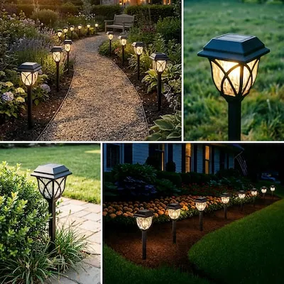 10 -Lumens Black Solar LED Outdoor Path light with Dusk-to-Dawn Sensor 3000-K
