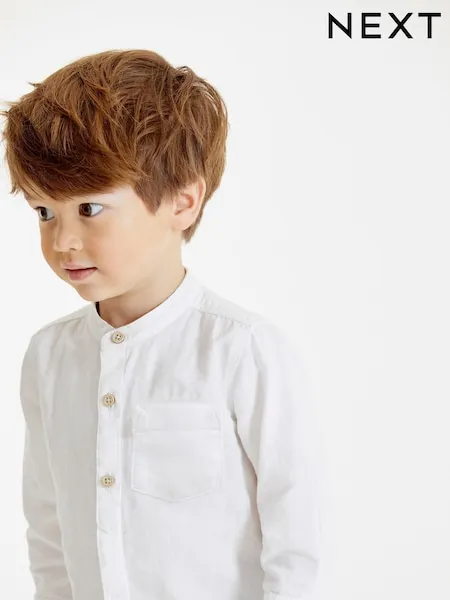 Blue Grandad Collar Linen Mix Shirt (3mths-7yrs)