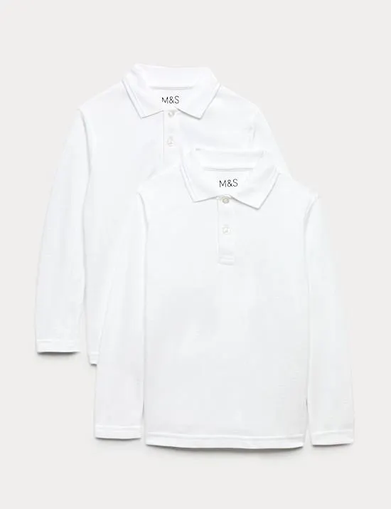 2 Pack Unisex Pure Cotton Stain Resist School Polo Shirts (2-18 Yrs)