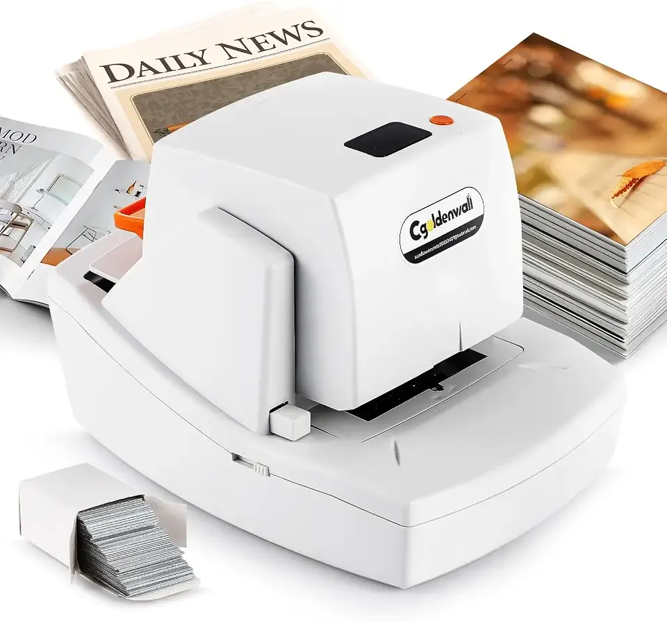 CGOLDENWALL Automatic Heavy Duty Electric Stapler, 70-75 Sheets Capacity, with 6000 Staples, Flat Clinch Jam Free, Speed & Margin Adjustable, 5000 Staples Large Cartridge