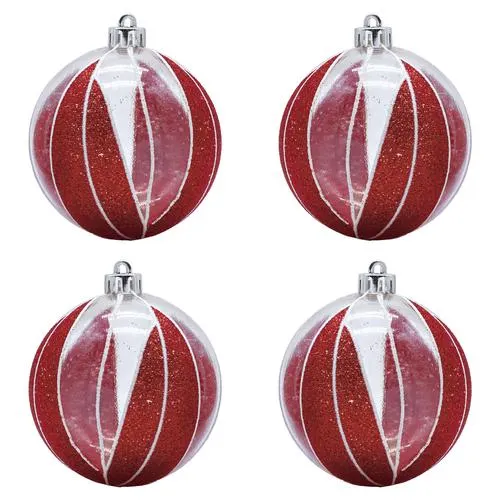 Enchanted Forest® 80mm Red Clear & Glitter Geometric Shatterproof Ornaments - 4 Pack