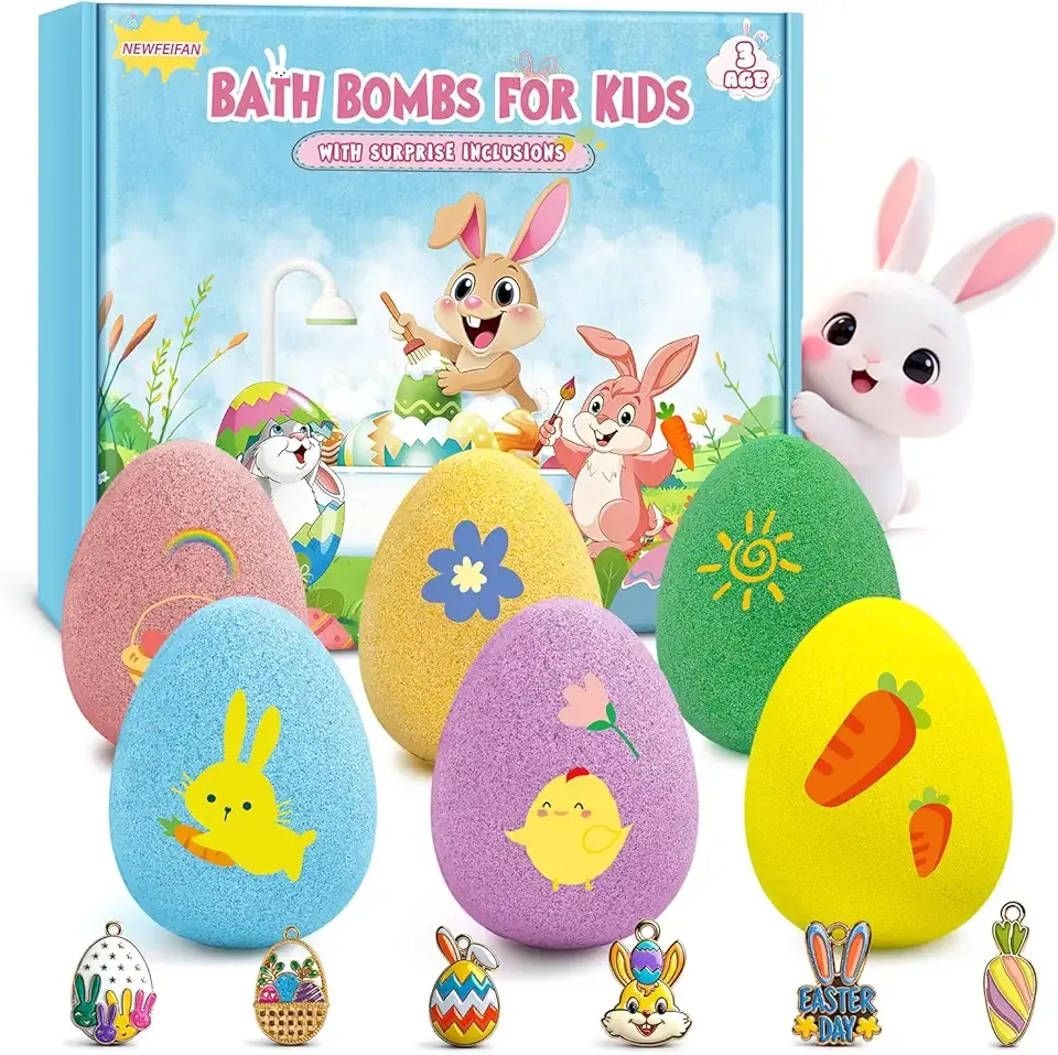 Easter Bath Bombs for Kids with Toys Surprise Inside, Natural Organic Kids Bath Bomb Fizzies, Handmade Dinosaur Egg Bubble Bath Set, Teen Easter Basket Stuffers Birthday Gifts for Boys Girls Ages 3-12