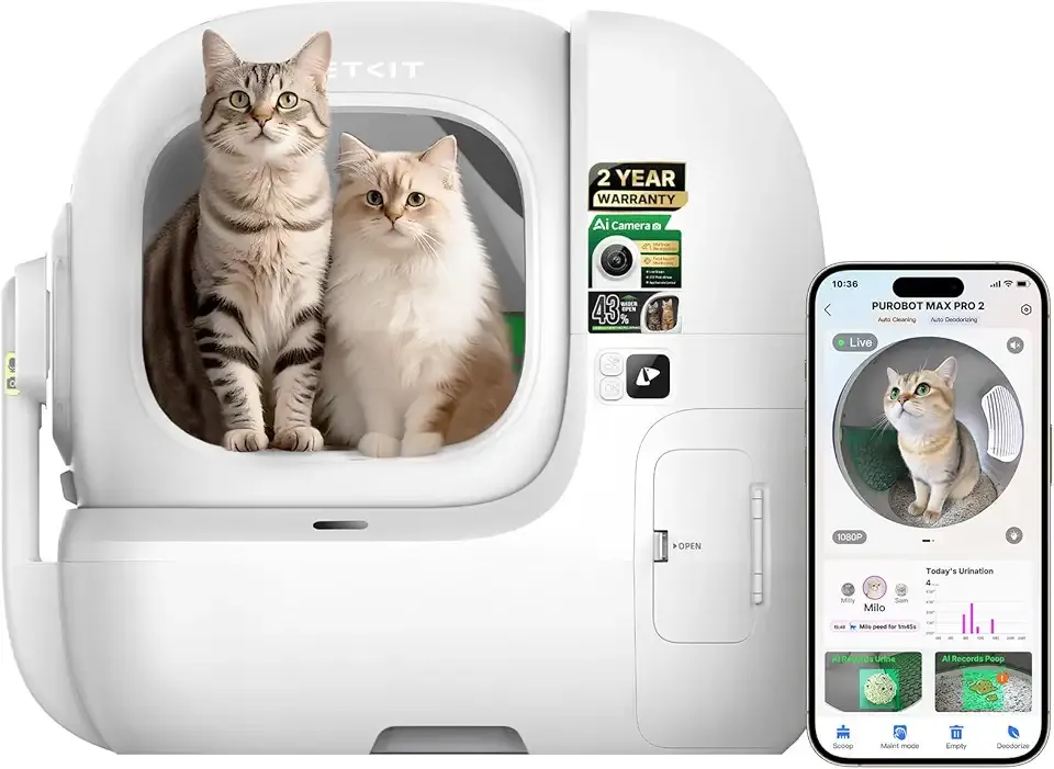 PETKIT Purobot Max Pro 2 AI-Camera Self Cleaning Cat Litter Box, Extra Large Opening 210° Wide Angle Lens Cat Facial Recognition Automatic Litter Box with 5G WiFi App Control Odor-Free