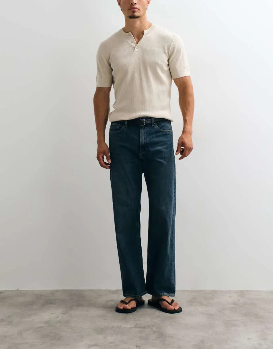 Jack & Jones Ted relaxed straight jeans in mid blue