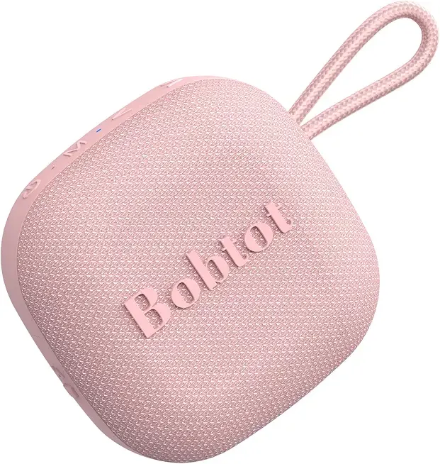 Bobtot Portable Wireless Bluetooth Speaker, IPX7 Waterproof Speakers with 16H Playing Time, Loud Stereo Sound, Built-in Mic, TWS, Small Size with Carry Lanyard, Pink