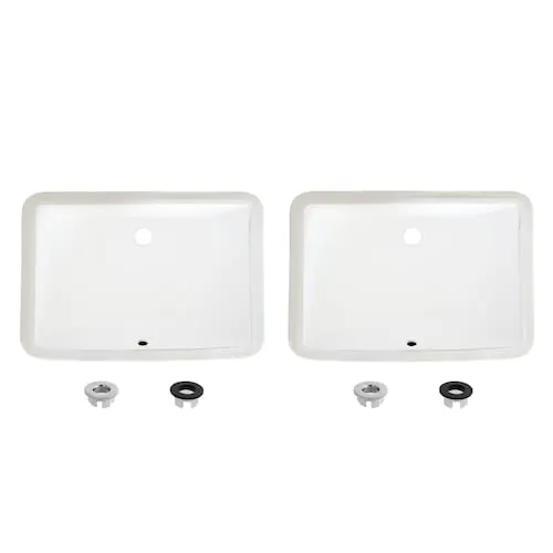 21.25" W x 14.5" D White Porcelain Rectangular Undermount Bathroom Sink Set of 2