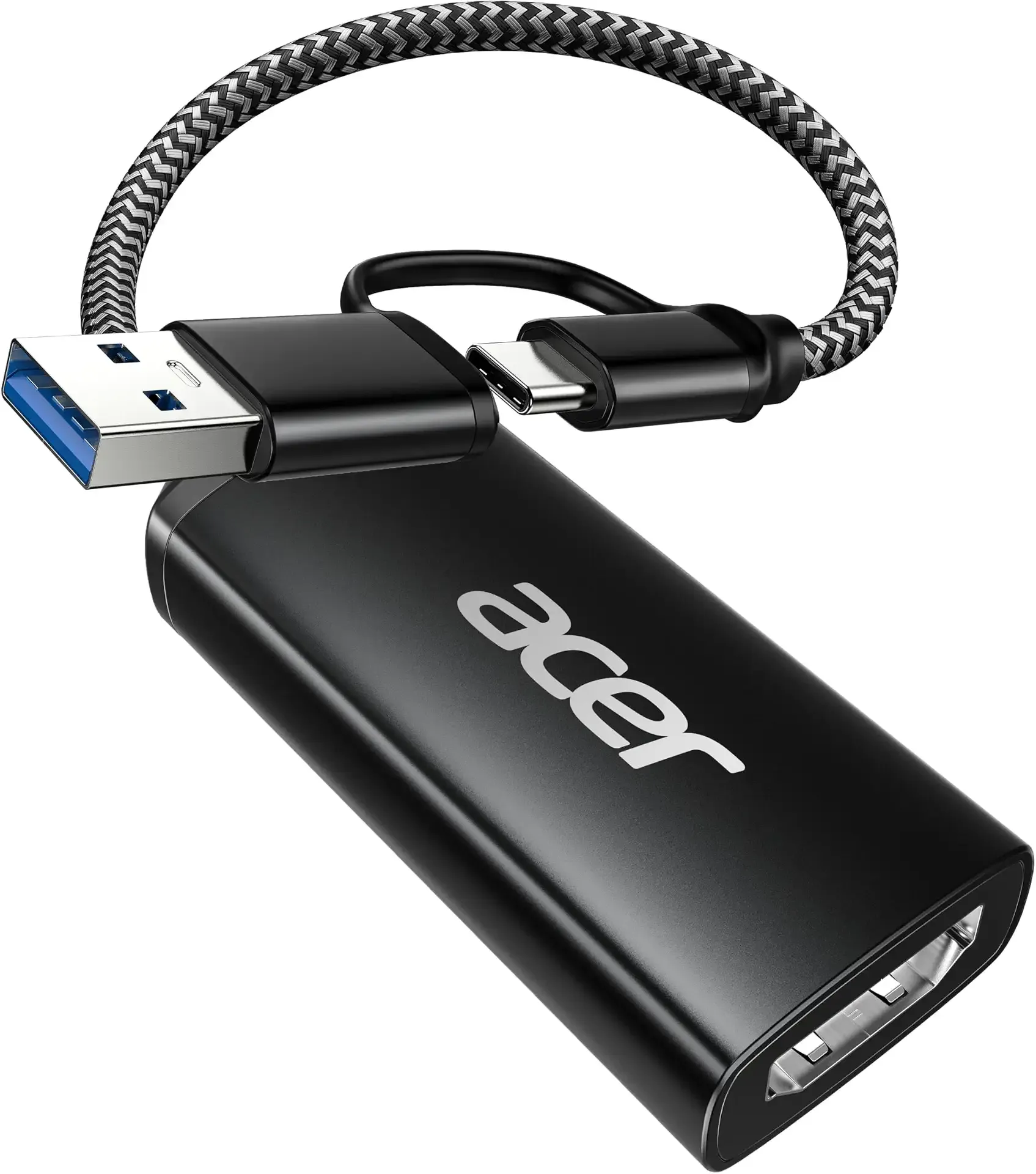 acer Video Capture Card HDMI to USB 3.0, 1080P 60FPS/2K 30FPS for Streaming | Plug and Play with Type-C & Type-A Ports, Compatible with iPad, macOS, Windows, Switch2, PS5/4, Quest3, Camera, OBS, Xbox