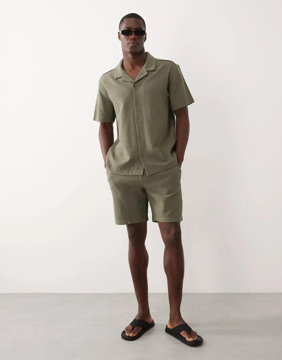 ONLY & SONS relaxed fit shirt co-ord with resort collar in olive