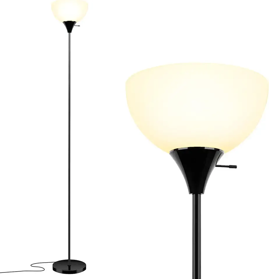 LALISU Floor Lamp, Standing Lamps with White Plastic Shade, Led Floor Lamp Rotary Switch Floor Lamps Modern Industrial Lamp, Tall Lamps for Living Room Bedroom Office Dining Room (All Black)