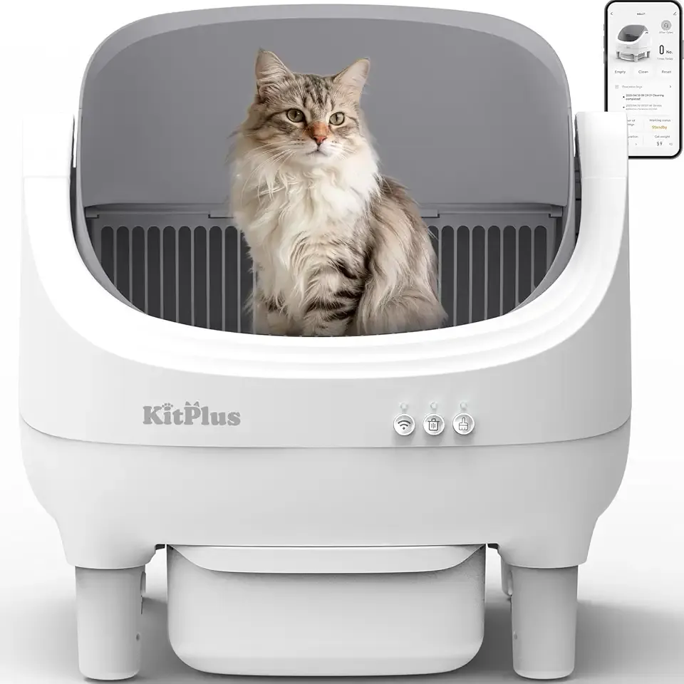 Self Cleaning Litter Box, Automatic Cat Litter Box-APP Control, Open-Design Electric Litter Box, Safety Anti-Pinch, Odor-Free Waste Disposal Includes Trash Bags, Suitable for Multiple Cats, White
