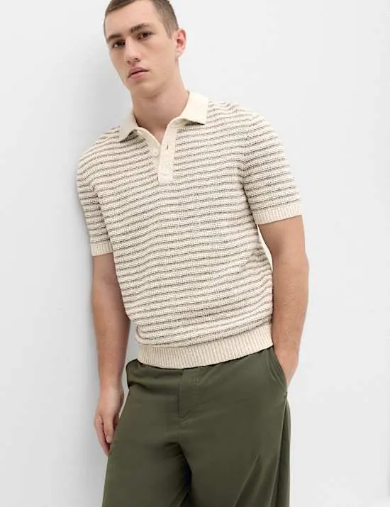 Strick-Poloshirt mit hohem Baumwollanteil und Strukturmuster