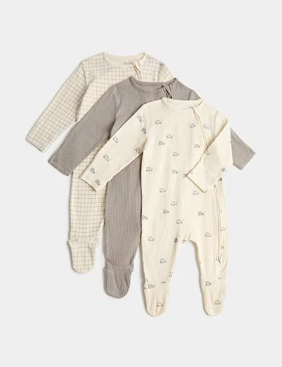 3 Pack Pure Cotton Dinosaur Sleepsuits (0 Months - 3 Years)