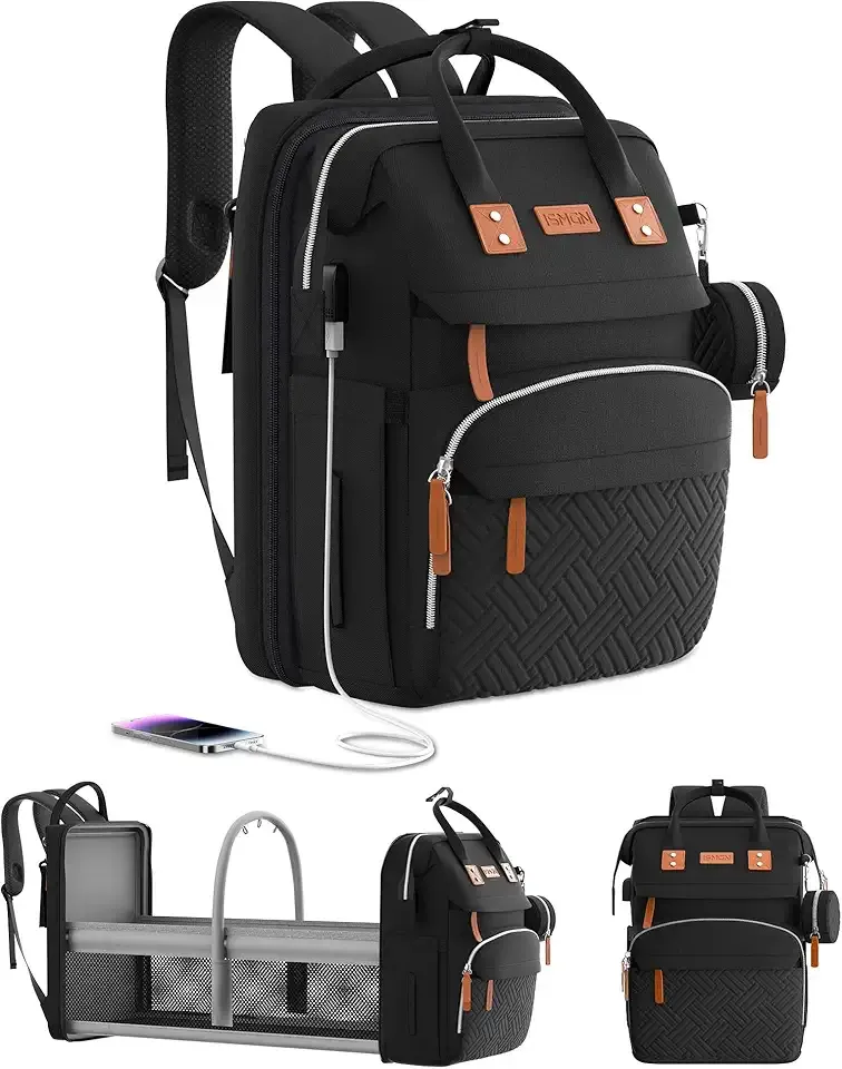 ISMGN Diaper Bag Backpack with Changing Station, Baby Bags for Boys, Black | Baby Diaper Bag, Large Diaper Bag Backpack with Changing Pad, Stroller Straps, Mens Diaper Bag, Diaper Backpack for Women
