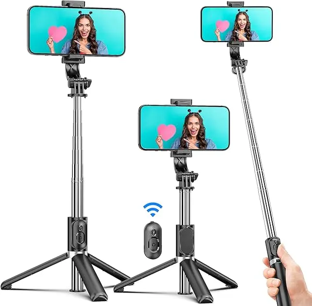 Selfie Stick Tripod, All in One Extendable & Portable iPhone Tripod Selfie Stick with Wireless Remote Compatible with iPhone 17 16 15 14 13 12 pro Xs Max, Galaxy…